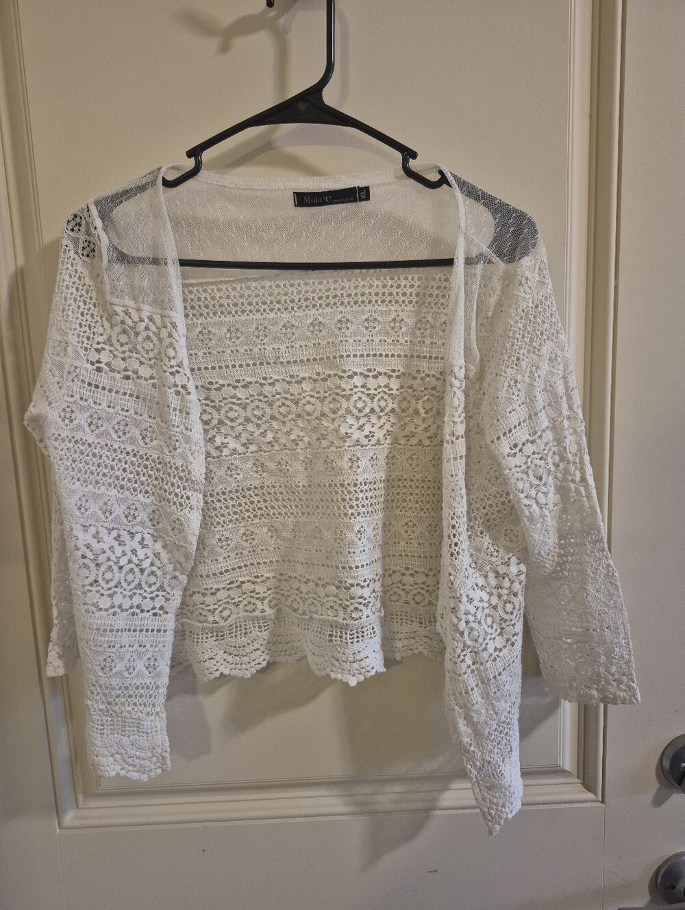 Molo C Crochet Open-Front Cardigan - White